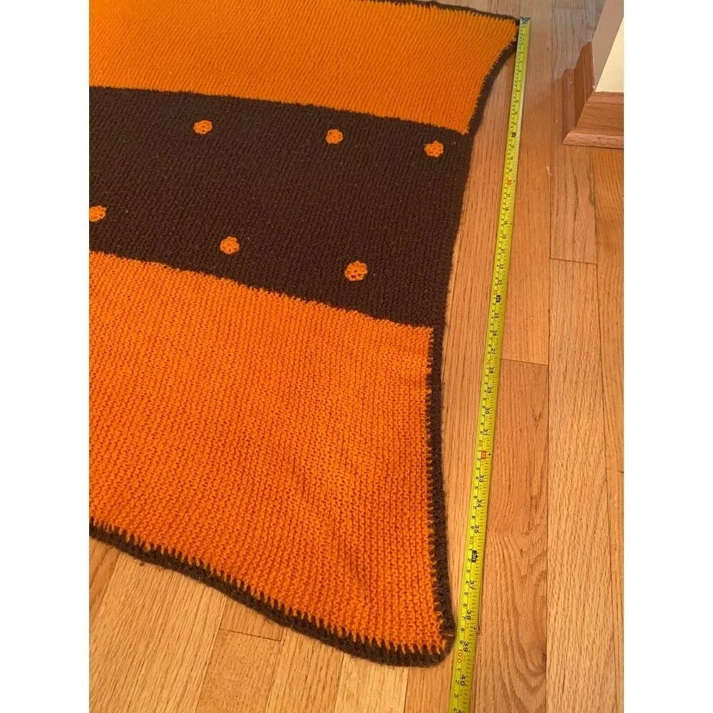 Handmade Knit Orange Brown Throw Blanket with Polka‎ Dot Design Home Decor